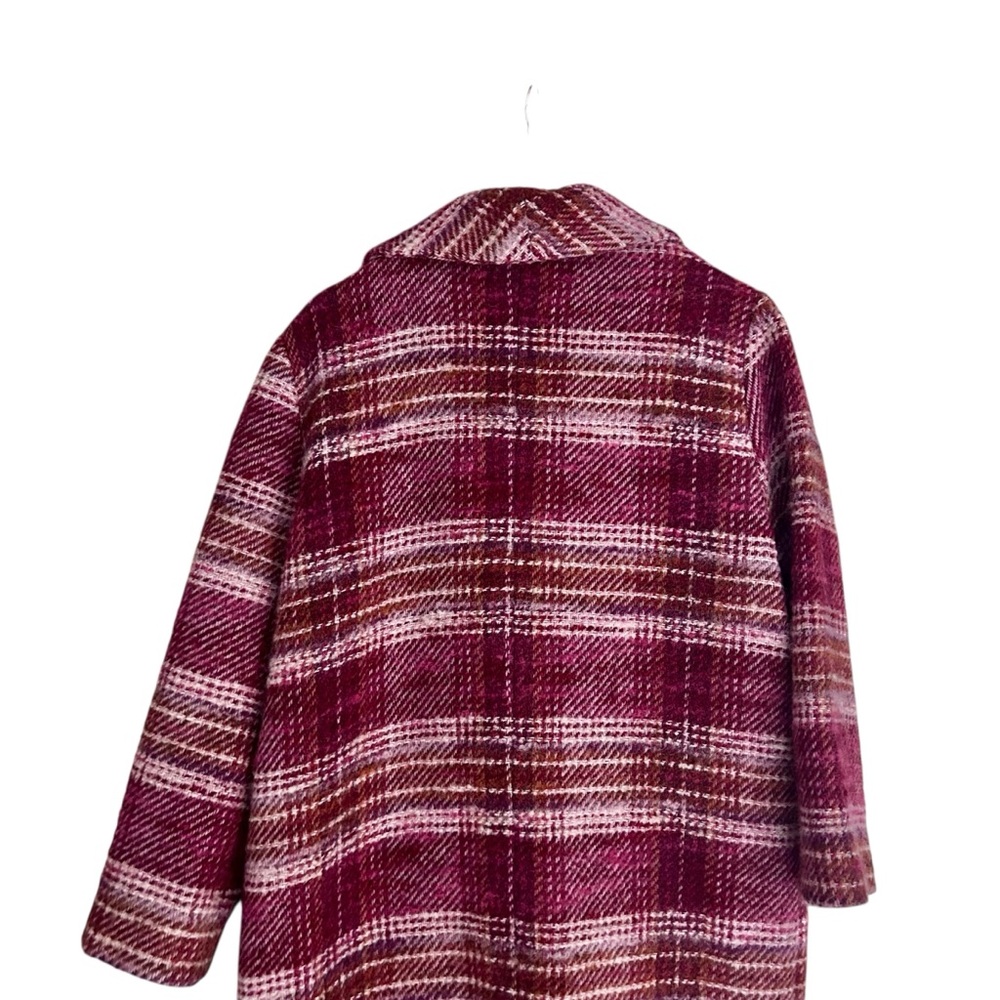 Sézane Joe Shawl Wool Blend Coat in Burgundy and Pink Tartan Sz 38 US 6 - Picture 8 of 10